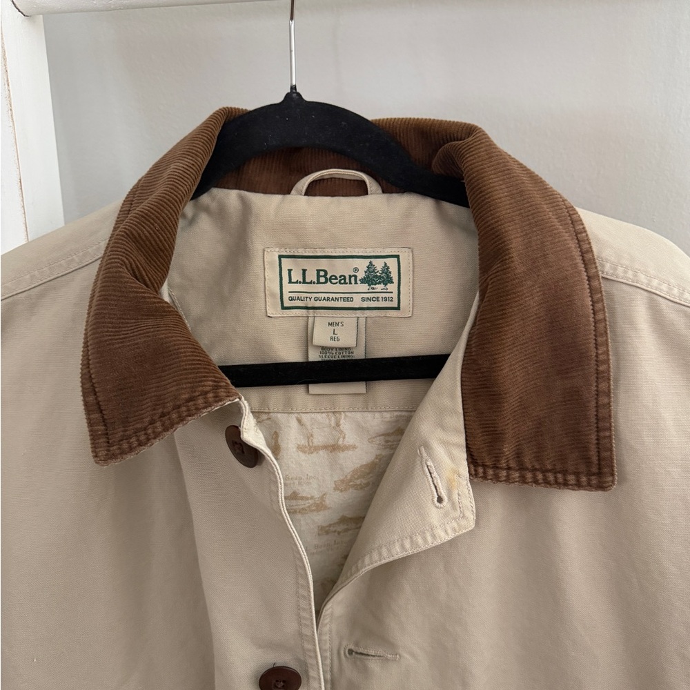 Vintage 1990’s L.L. Bean Cream Canvas Chore Coat with Animal Interupt